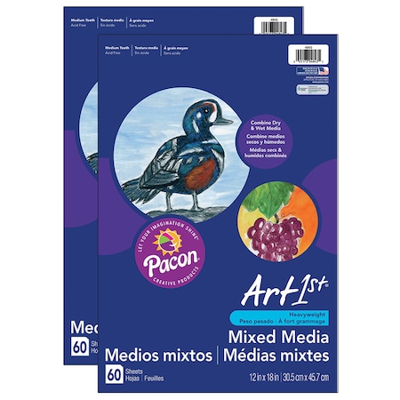 Pacon Art1st Heavyweight Mixed Media Art Paper, 12 x 18, 60 Shts/Pk, PK2 4843